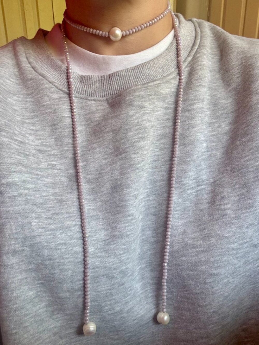 Light Purple Crystal Bead and Pearl Necklace